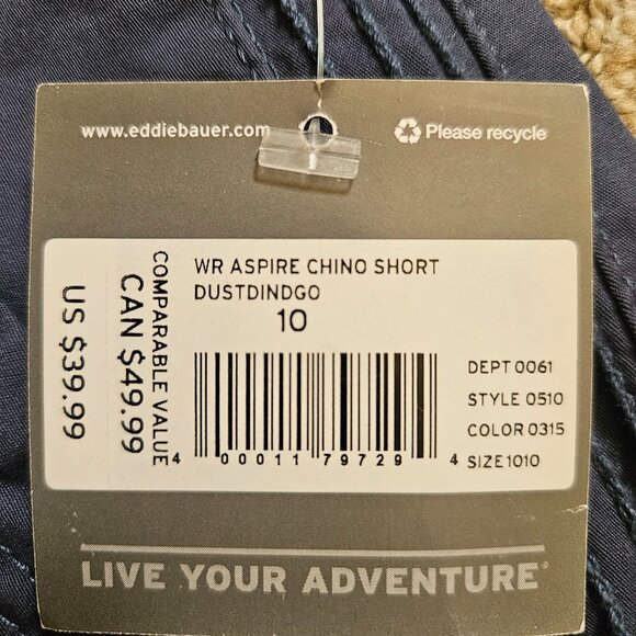 NWT Eddie Bauer Aspire Chino Womens Shorts SZ 10 Blue Slightly Curvy Hike Travel - Picture 8 of 10